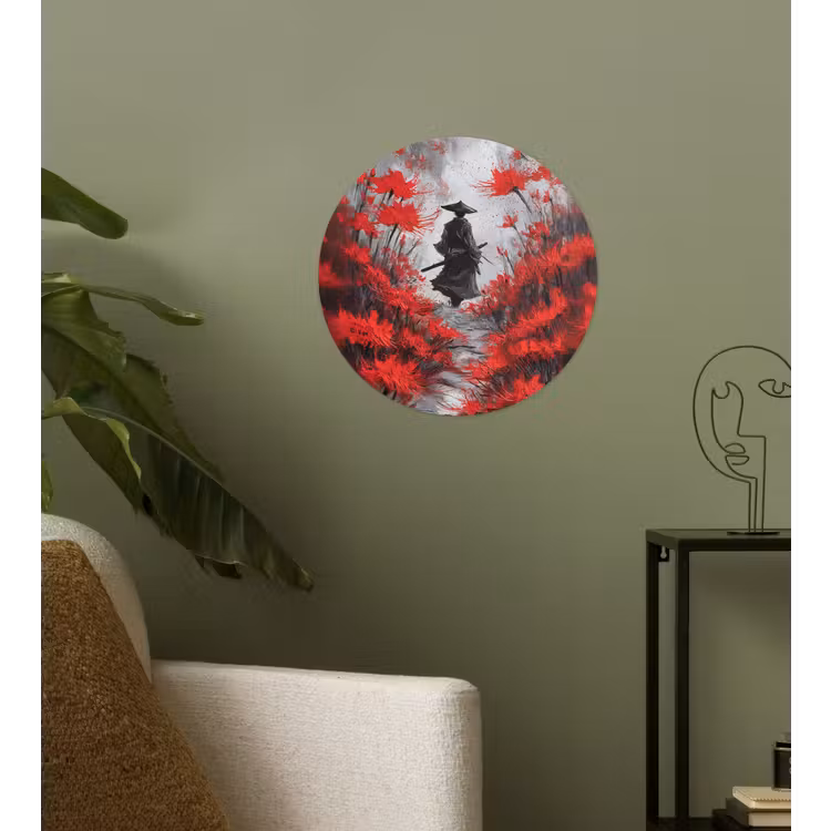 Rode bloemen - mistig - Man Wandcirkel behangsticker klein -sfeer2