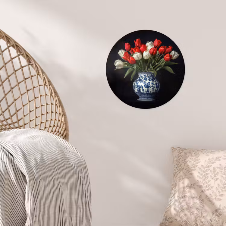 Rode - Bloemen - Tulpen - Vaas Wandcirkel behangsticker klein -sfeer4