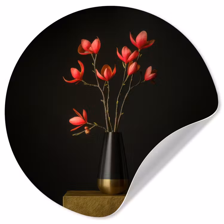 Rode - Bloemen - Vaas Wandcirkel behangsticker klein -3d