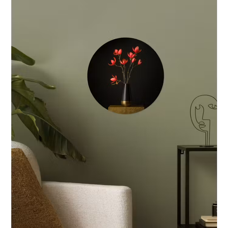 Rode - Bloemen - Vaas Wandcirkel behangsticker klein -sfeer2