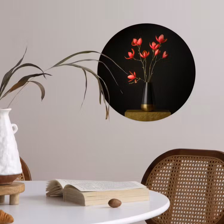 Rode - Bloemen - Vaas Wandcirkel behangsticker klein -sfeer3