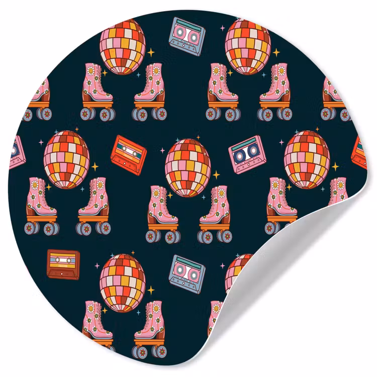 Rolschaatsen - Patroon - Disco Wandcirkel behangsticker klein 186 -3d