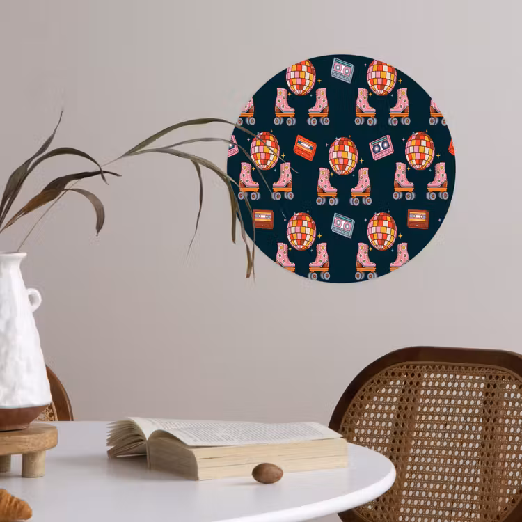 Rolschaatsen - Patroon - Disco Wandcirkel behangsticker klein 186 -sfeer3