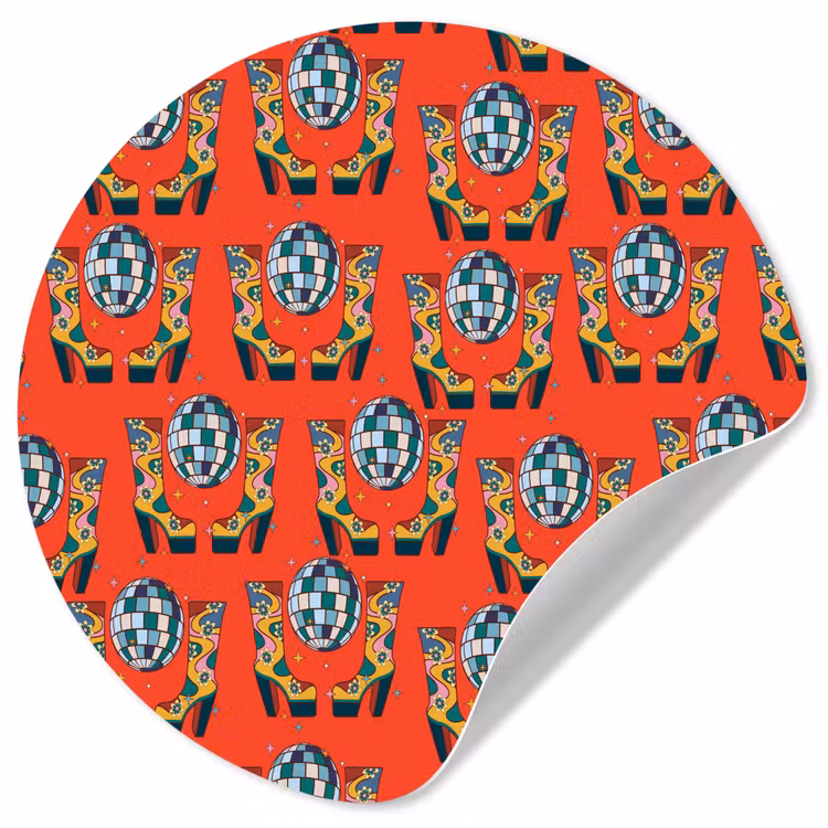 Rood - Disco - Patroon Wandcirkel behangsticker klein 186 -3d