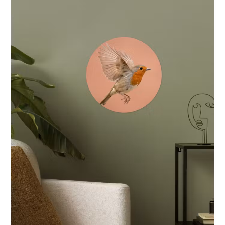 Roodborst - Natuur - Roze Wandcirkel behangsticker klein -sfeer2