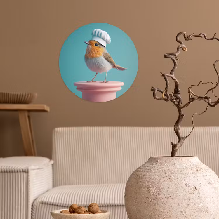 Roodborstje - Vogel - Koksmuts - Sokkel Wandcirkel behangsticker klein -sfeer1