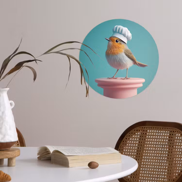 Roodborstje - Vogel - Koksmuts - Sokkel Wandcirkel behangsticker klein -sfeer3