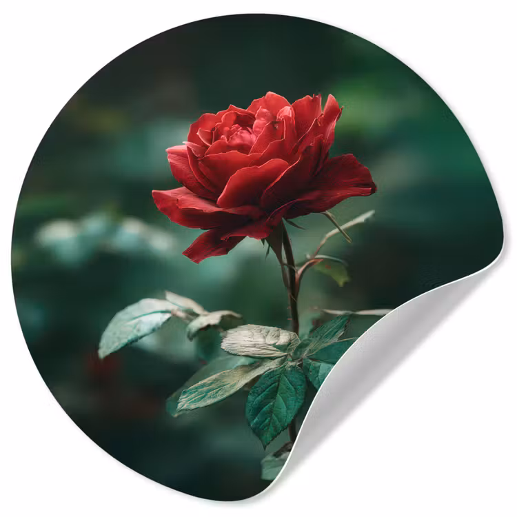 Roos - Bladeren - Dieprood Wandcirkel behangsticker klein -3d