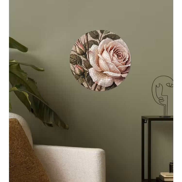 Roos - Mozaïek - Bloemen - Klassiek - Beige Wandcirkel behangsticker klein -sfeer2