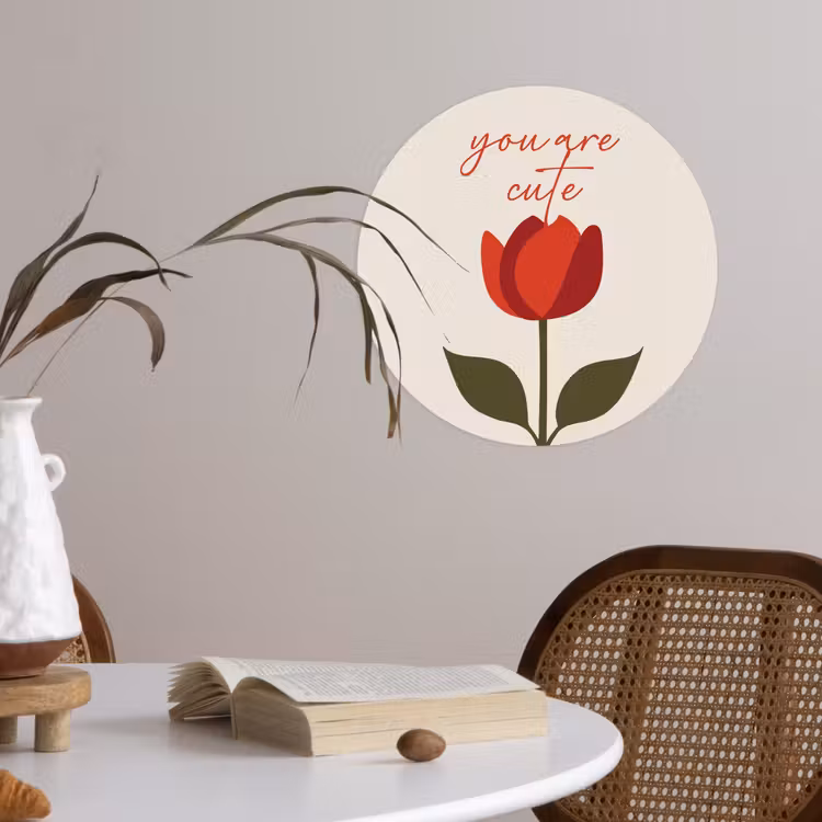 Roos - Rood - Bloem - Valentijn Wandcirkel behangsticker klein -sfeer3