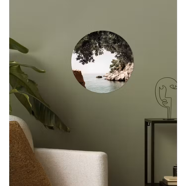 Rotsen - Zee - Boom - Groen Wandcirkel behangsticker klein -sfeer2