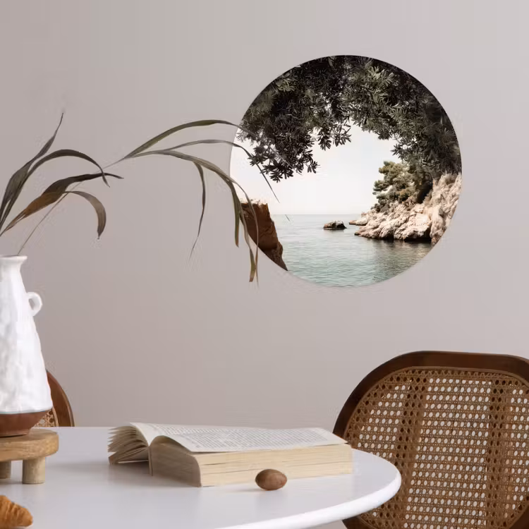 Rotsen - Zee - Boom - Groen Wandcirkel behangsticker klein -sfeer3