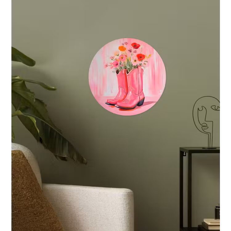 Roze - Bloemen - Cowboy Wandcirkel behangsticker klein -sfeer2