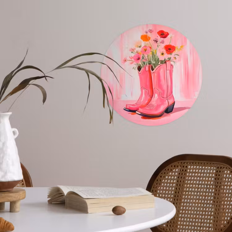 Roze - Bloemen - Cowboy Wandcirkel behangsticker klein -sfeer3