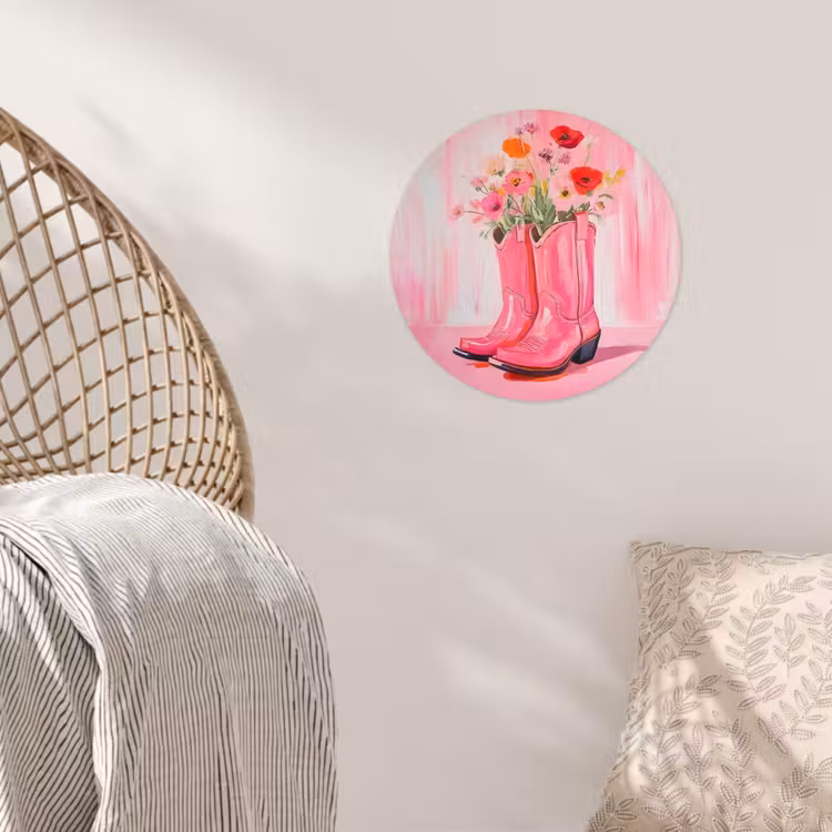 Roze - Bloemen - Cowboy Wandcirkel behangsticker klein -sfeer4