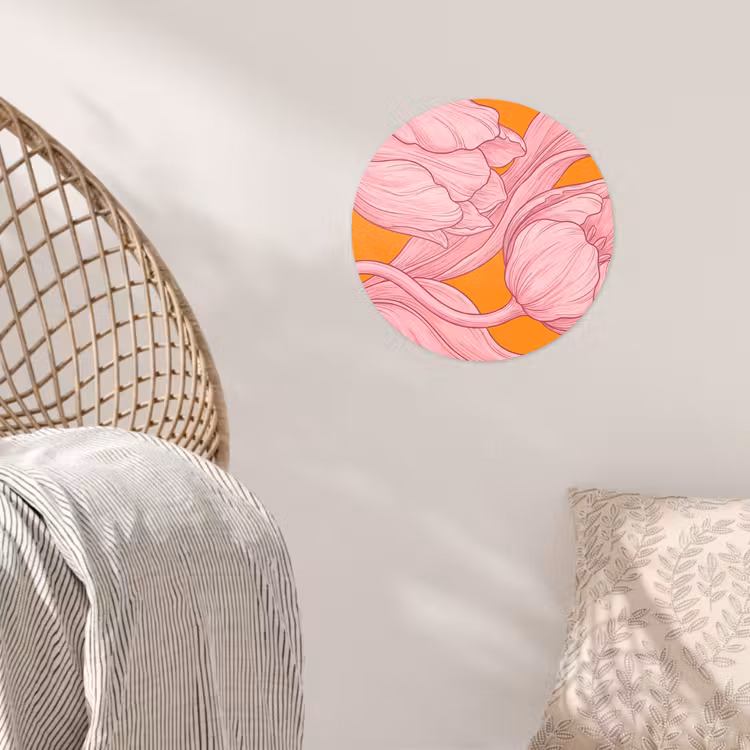 Behangcirkel - Roze bloemen - Modern - Roze bloemen - Modern Wandcirkel behangsticker klein