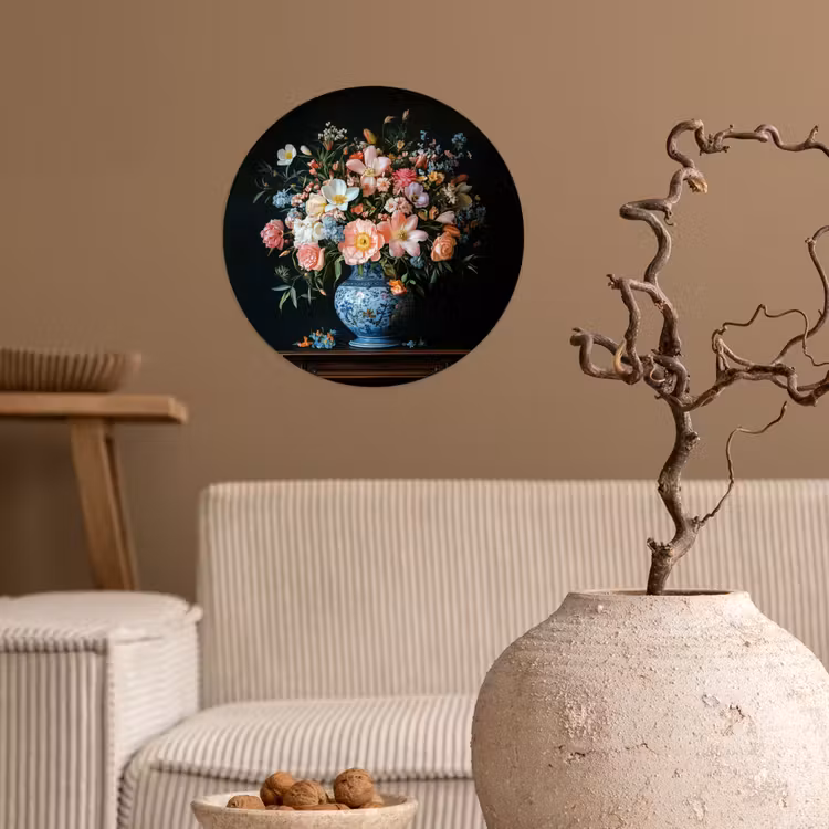 Roze - Bloemen - Vaas - Kleuren Wandcirkel behangsticker klein -sfeer1