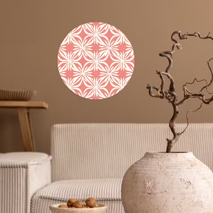 Roze - Bloemenmotief - Wit - Modern Wandcirkel behangsticker klein 186 -sfeer1