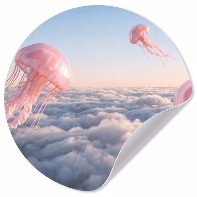 Behangcirkel - Roze dier - Wolken - Roze dier - Wolken Wandcirkel behangsticker klein