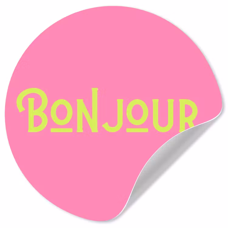 Roze - Groene Bonjour - art-deco Wandcirkel behangsticker klein -3d