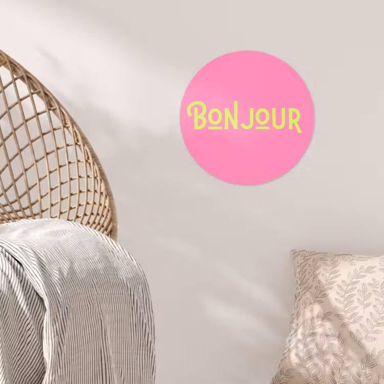 Roze - Groene Bonjour - art-deco Wandcirkel behangsticker klein -sfeer4