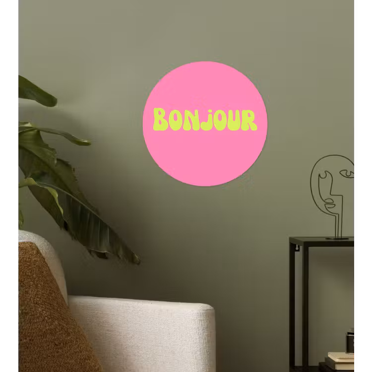 Roze - Groene bonjour - Organisch Wandcirkel behangsticker klein -sfeer2