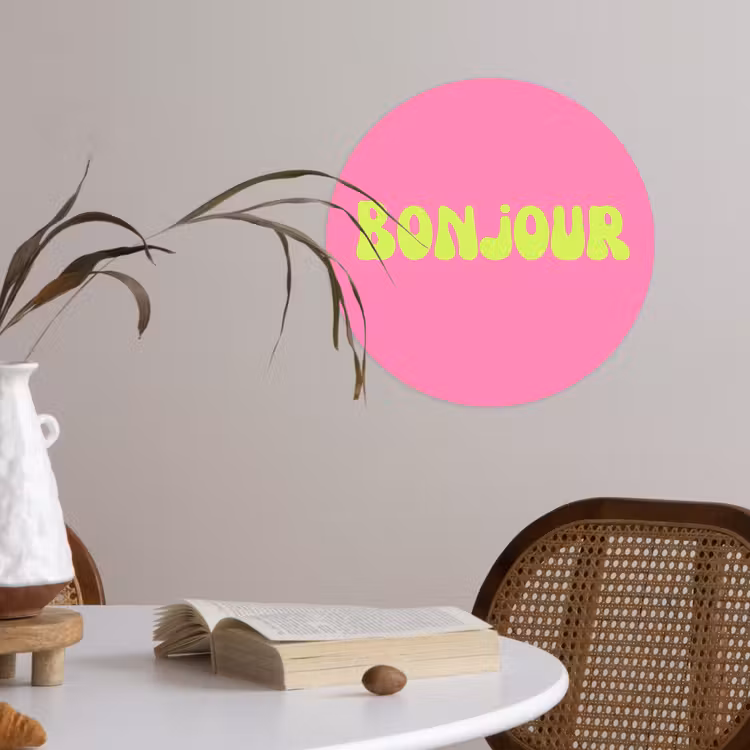 Roze - Groene bonjour - Organisch Wandcirkel behangsticker klein -sfeer3