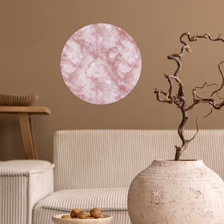 Roze - Kwartsmarmer - Aders Wandcirkel behangsticker klein 186 -sfeer1
