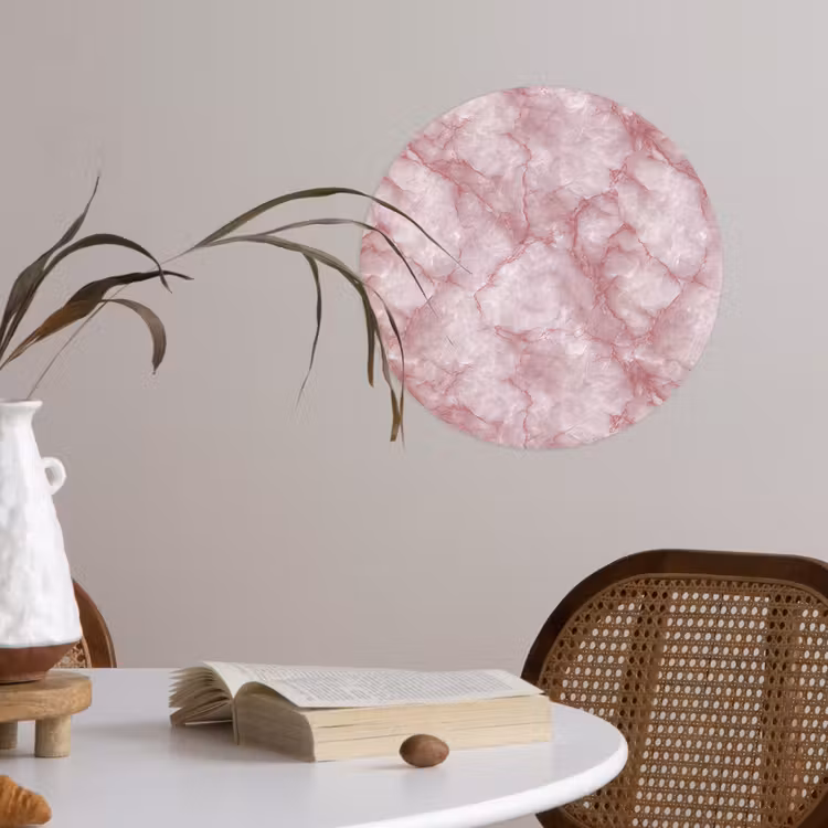 Roze - Kwartsmarmer - Aders Wandcirkel behangsticker klein 186 -sfeer3