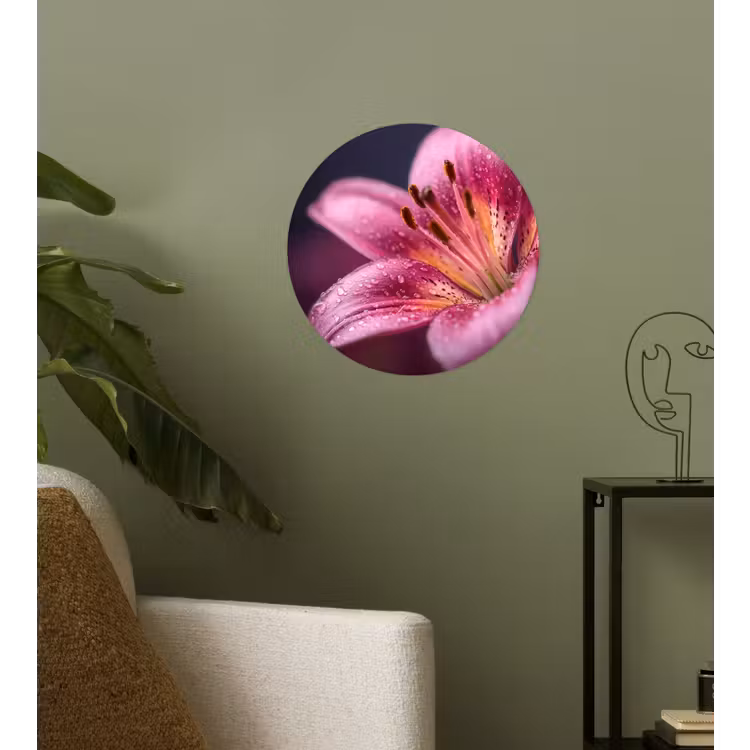 Roze - lelie - Dauwdruppels Wandcirkel behangsticker klein -sfeer2