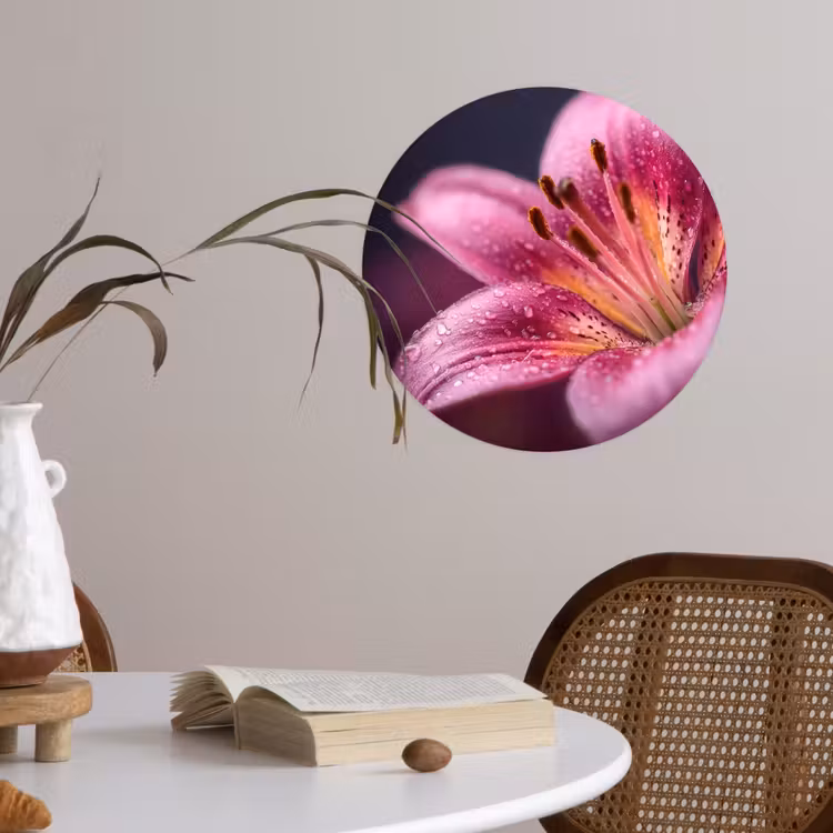Roze - lelie - Dauwdruppels Wandcirkel behangsticker klein -sfeer3