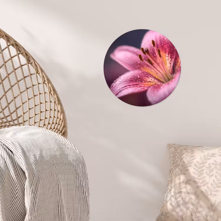 Roze - lelie - Dauwdruppels Wandcirkel behangsticker klein -sfeer4