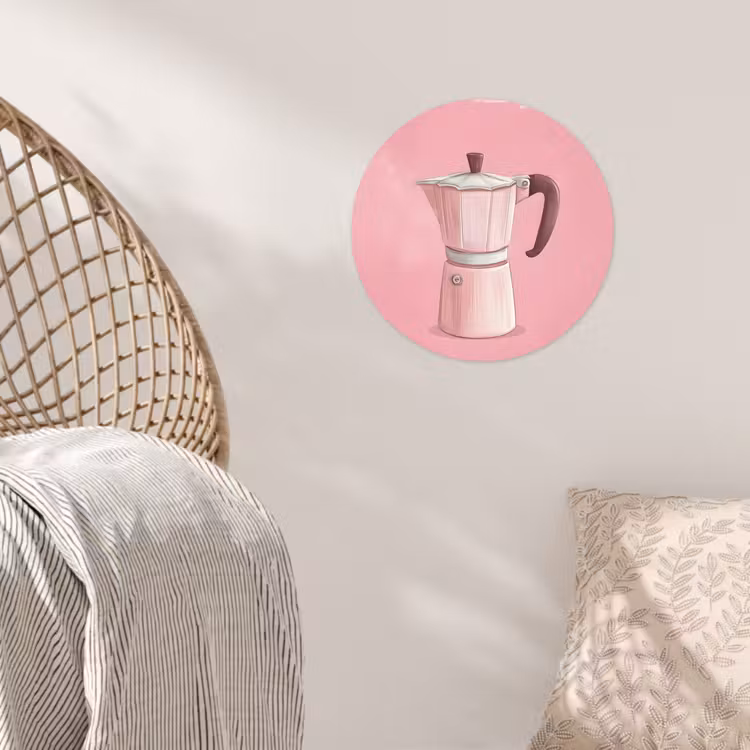 Roze - Mokkapot - Illustratie - Koffie Wandcirkel behangsticker klein -sfeer4