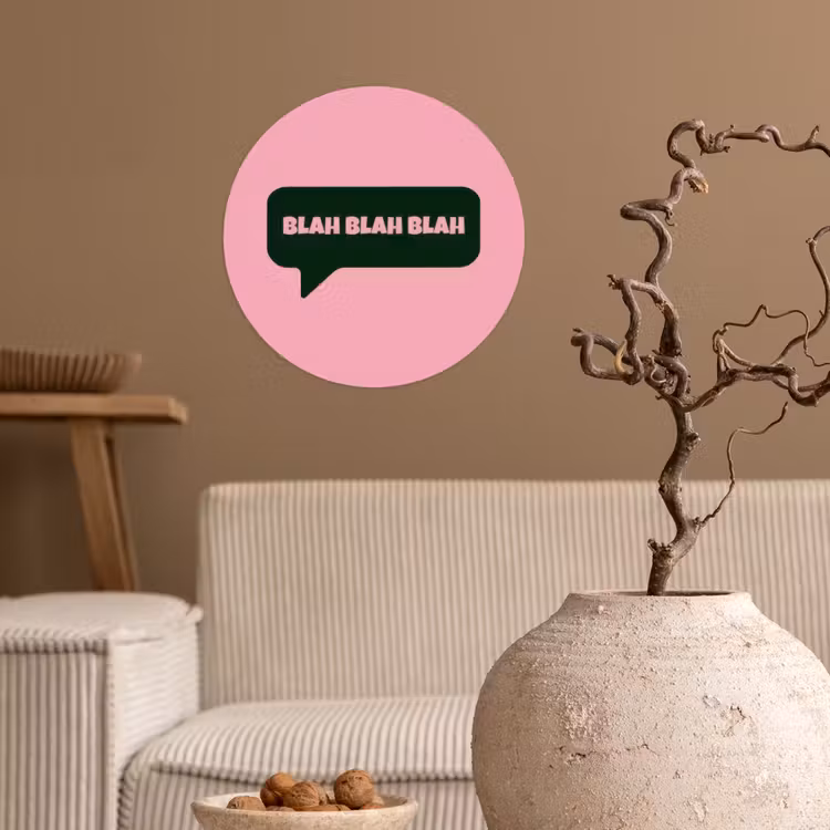 Roze - Tekstwolk - Groen - BLAH BLAH BLAH Wandcirkel behangsticker klein -sfeer1