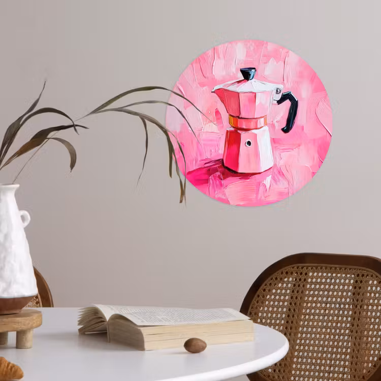 Roze - Verf - Coffee Wandcirkel behangsticker klein -sfeer3
