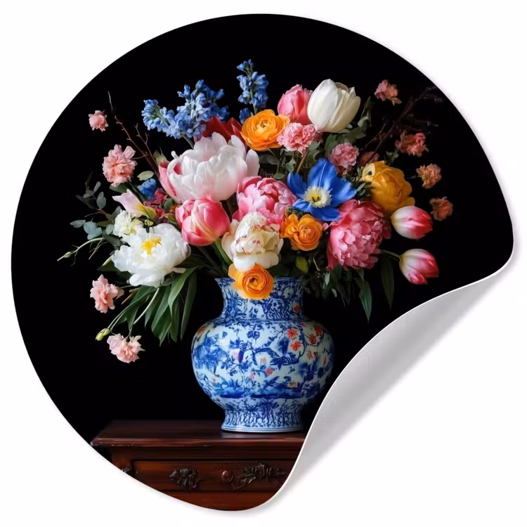 Rozen - Bloemen - Vaas - Boeket Wandcirkel behangsticker klein -3d