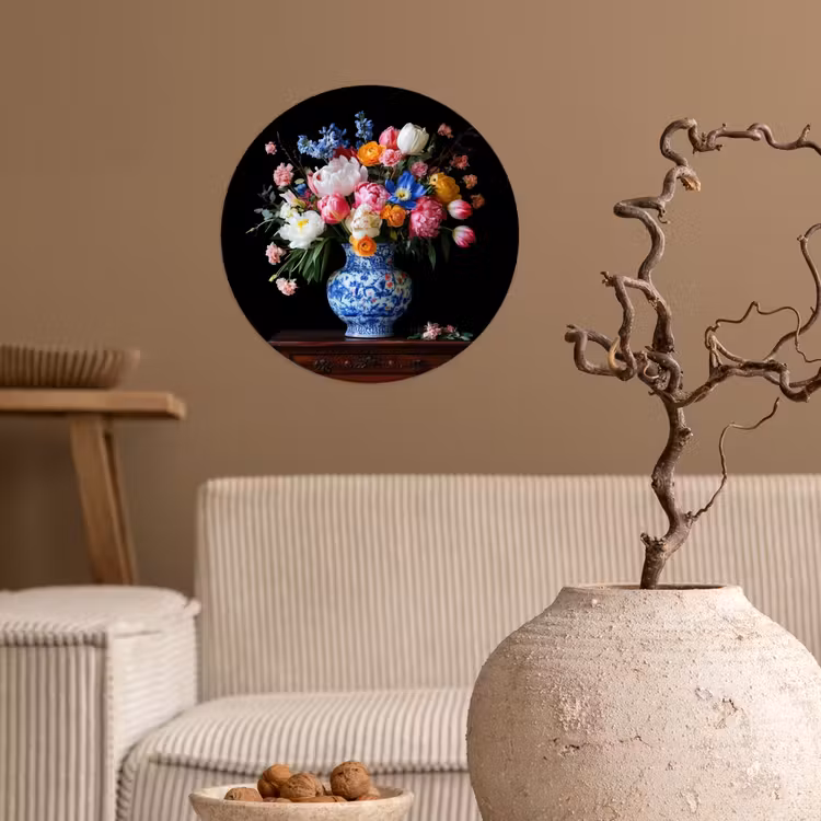 Rozen - Bloemen - Vaas - Boeket Wandcirkel behangsticker klein -sfeer1