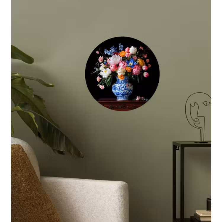 Rozen - Bloemen - Vaas - Boeket Wandcirkel behangsticker klein -sfeer2