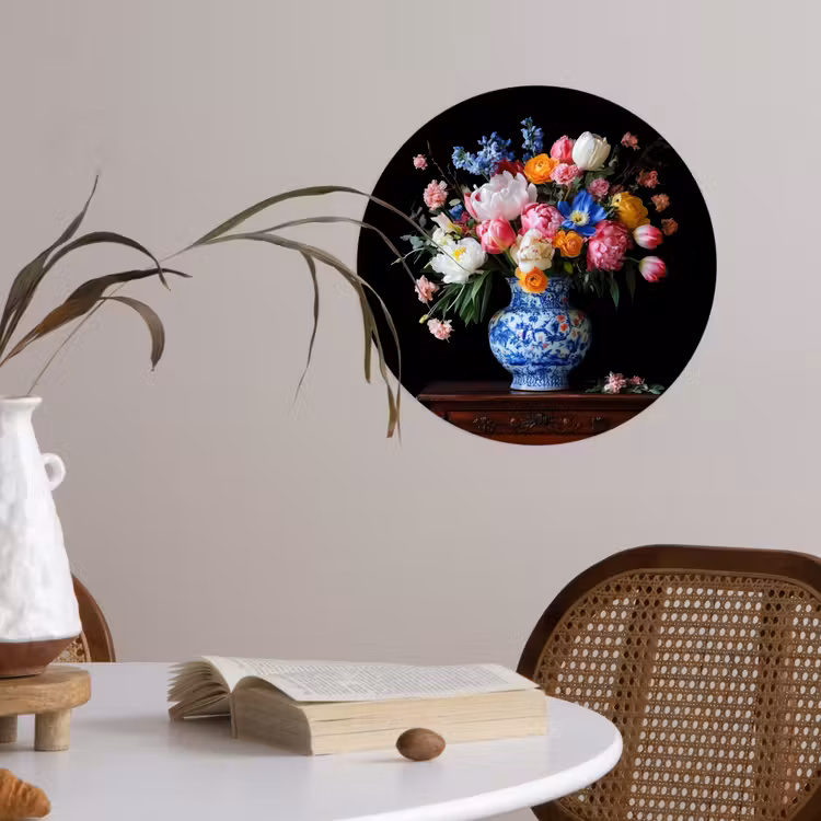 Rozen - Bloemen - Vaas - Boeket Wandcirkel behangsticker klein -sfeer3