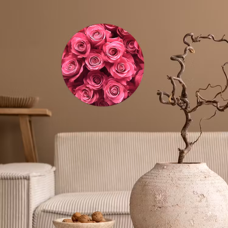 Rozen - Pink - Bloem Wandcirkel behangsticker klein -sfeer1