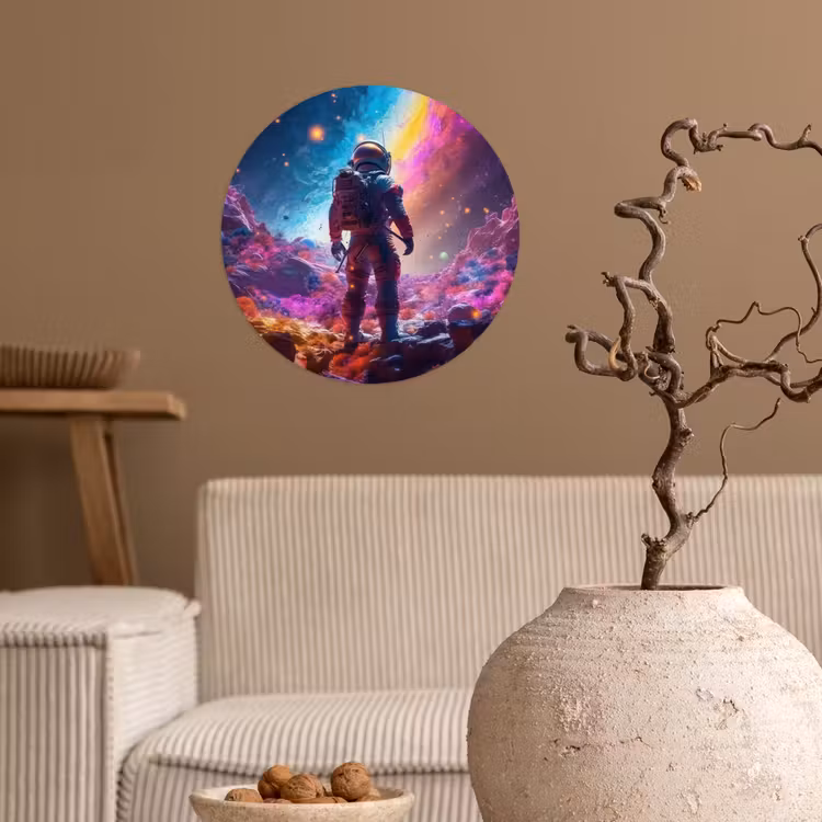 Ruimte - Astronaut - Neon - Sterren Wandcirkel behangsticker klein -sfeer1
