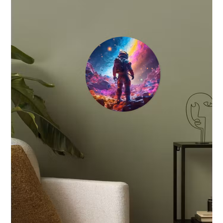 Ruimte - Astronaut - Neon - Sterren Wandcirkel behangsticker klein -sfeer2