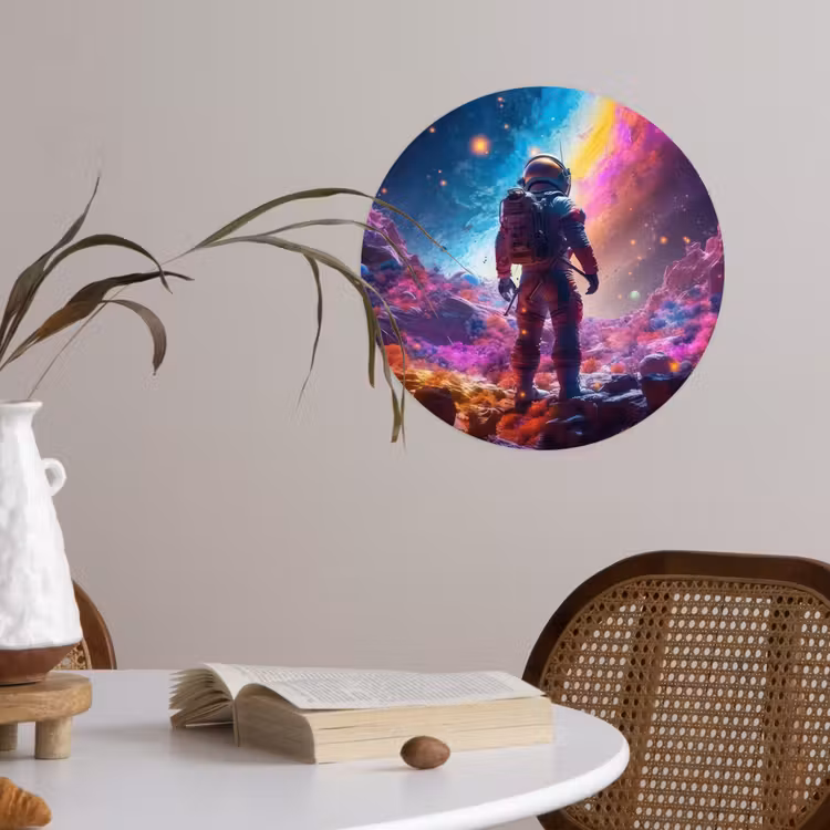 Ruimte - Astronaut - Neon - Sterren Wandcirkel behangsticker klein -sfeer3