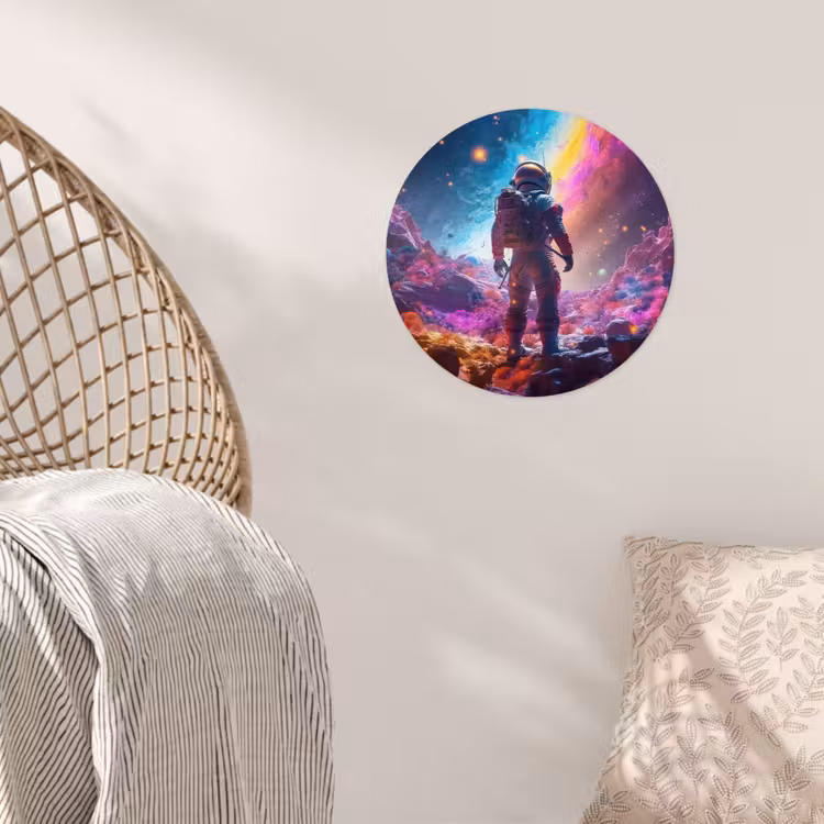 Ruimte - Astronaut - Neon - Sterren Wandcirkel behangsticker klein -sfeer4