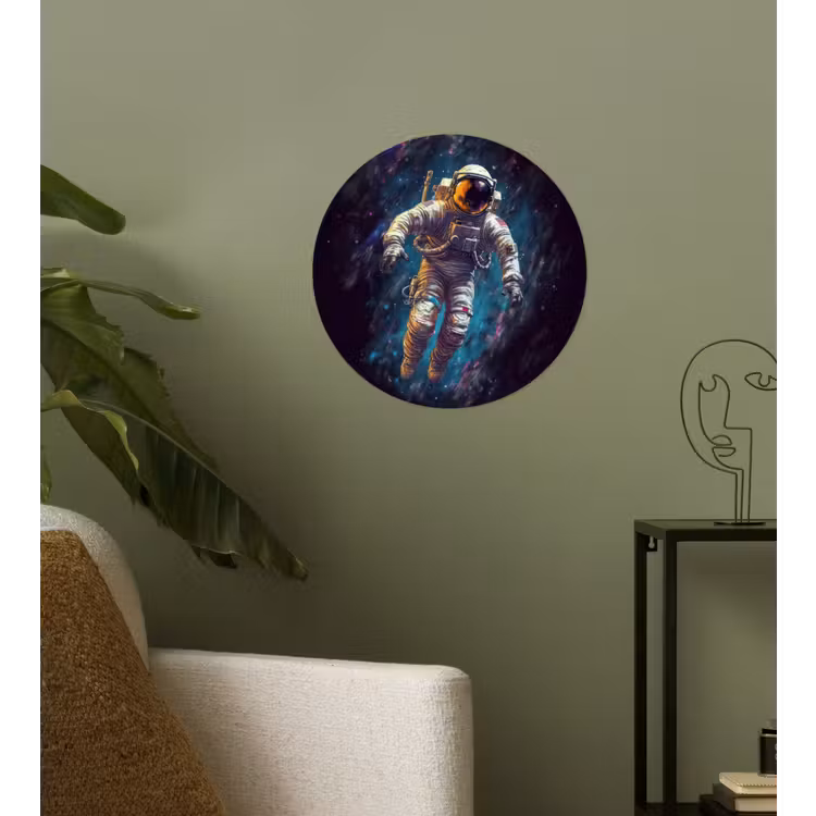 Ruimte - Neon - Astronaut - Sterren Wandcirkel behangsticker klein -sfeer2