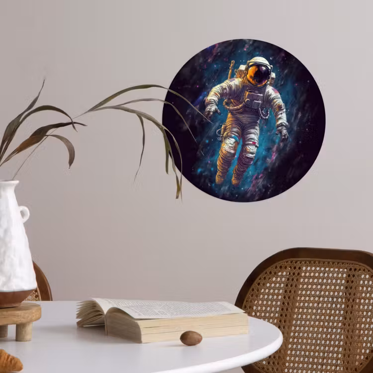 Ruimte - Neon - Astronaut - Sterren Wandcirkel behangsticker klein -sfeer3