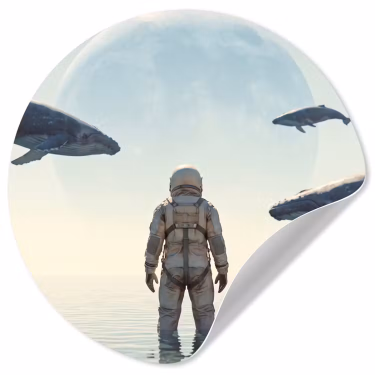 Behangcirkel - Ruimtevaarder - Walvis - Fantasie - Ruimtevaarder - Walvis - Fantasie Wandcirkel behangsticker klein