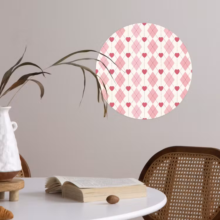 Ruiten - Klassiek - Roze - Wit Wandcirkel behangsticker klein 186 -sfeer3