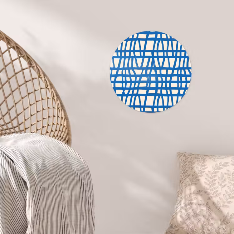 Ruitpatroon - Blauw - Crème Wandcirkel behangsticker klein 186 -sfeer4