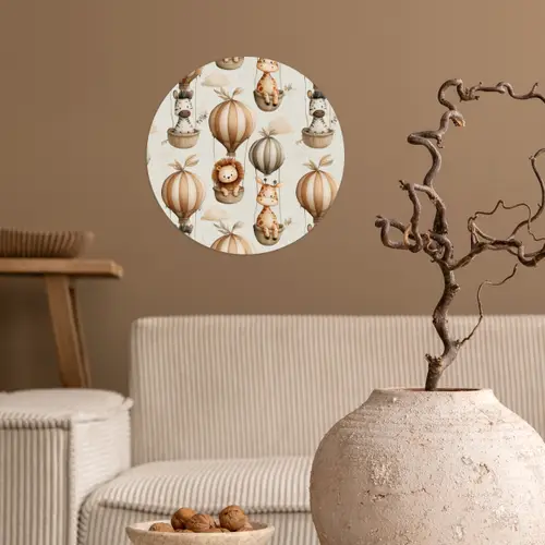 Safari - Luchtballonen - Taupe Wandcirkel behangsticker klein 186 -sfeer1